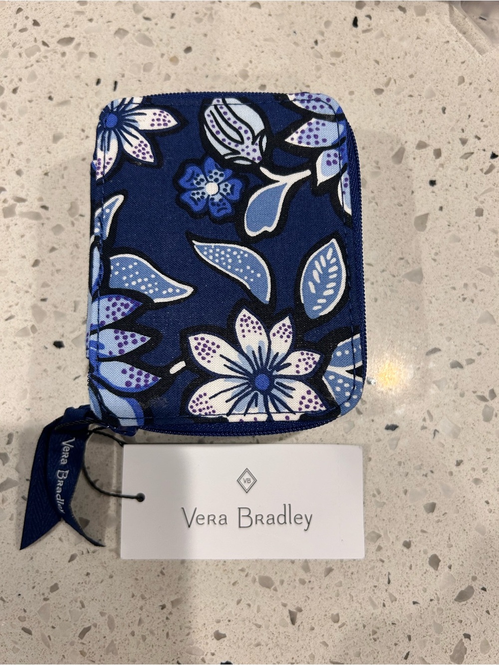 Vera Bradley Navy Floral pill container with Light Blue Accents